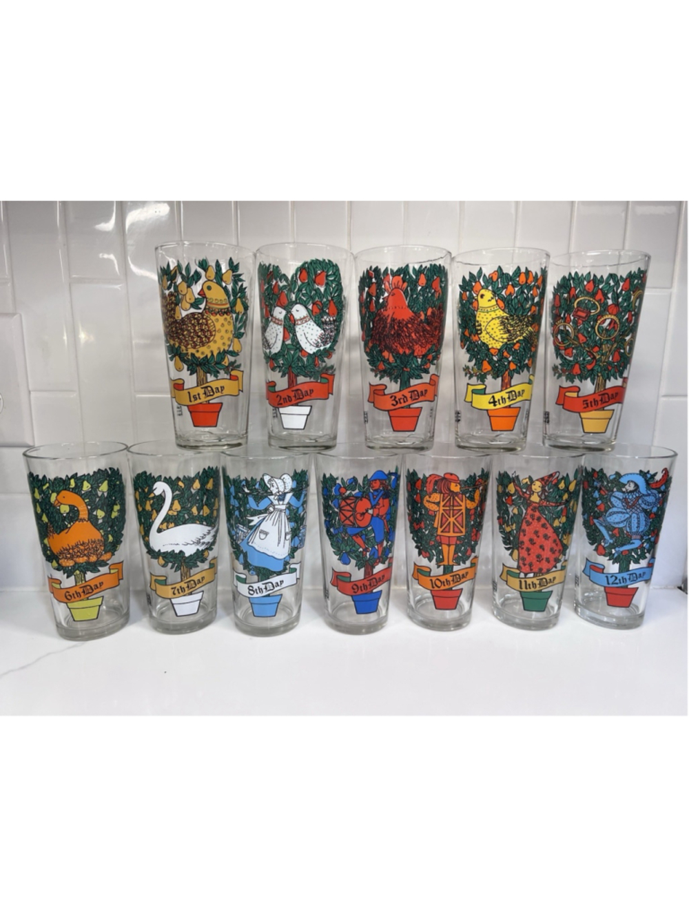 Vintage Pepsi Pizza Hut Twelve Days of Christmas Drinking Glasses 12oz Complete